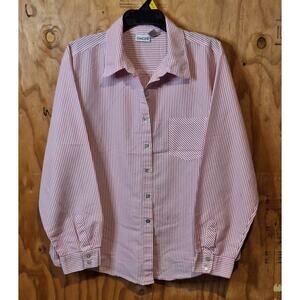 Chico's Shirt Womens XXL (3) Pink White Stripes Classic Office Professional Work
